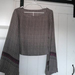 Free People - Mocha Comb Bell Sleeved Long Sleeve Blouse- Size Med- NWT
